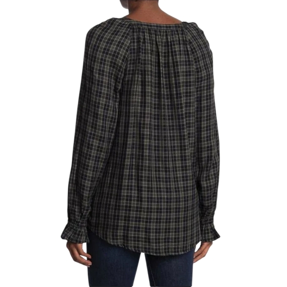 Beachlunchlounge Luna Plaid Ruffle Cuff Tunic Top S Black Gray Long Sleeve - Picture 2 of 11